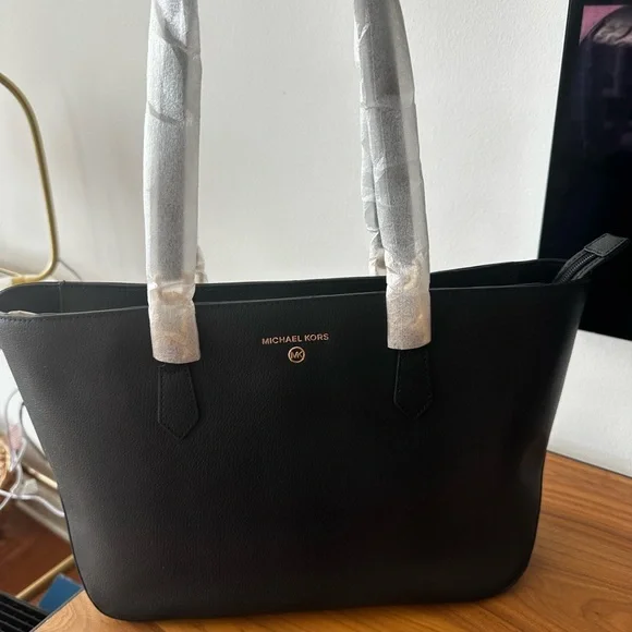 Michael Kors Laney Black Tote with Gold Accents - Picture 3 of 10